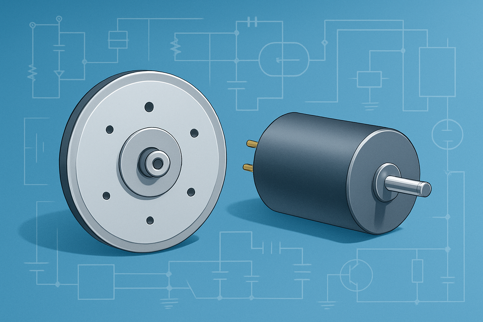 Comparison visualization of a pancake motor and a regular cylindrical motor highlighting their distinctive flat versus cylindrical forms.