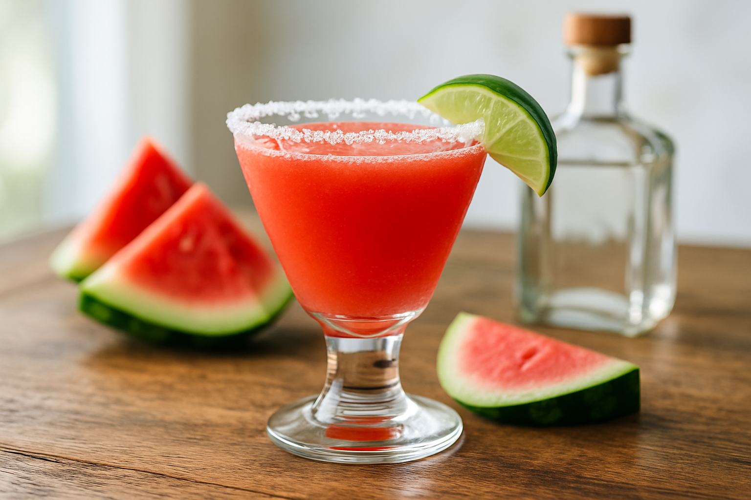 Illustration or photo of a watermelon margarita highlighting key ingredients visually to complement calorie explanations.