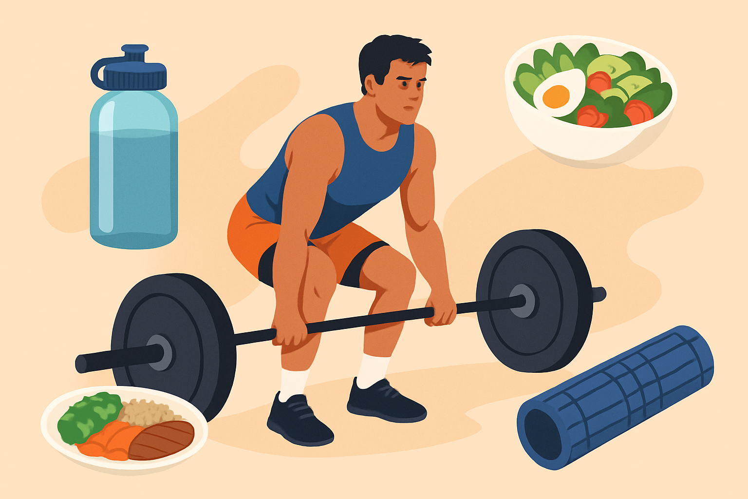 Illustration showing the integration of nutrition, hydration, and recovery techniques essential for CrossFit success