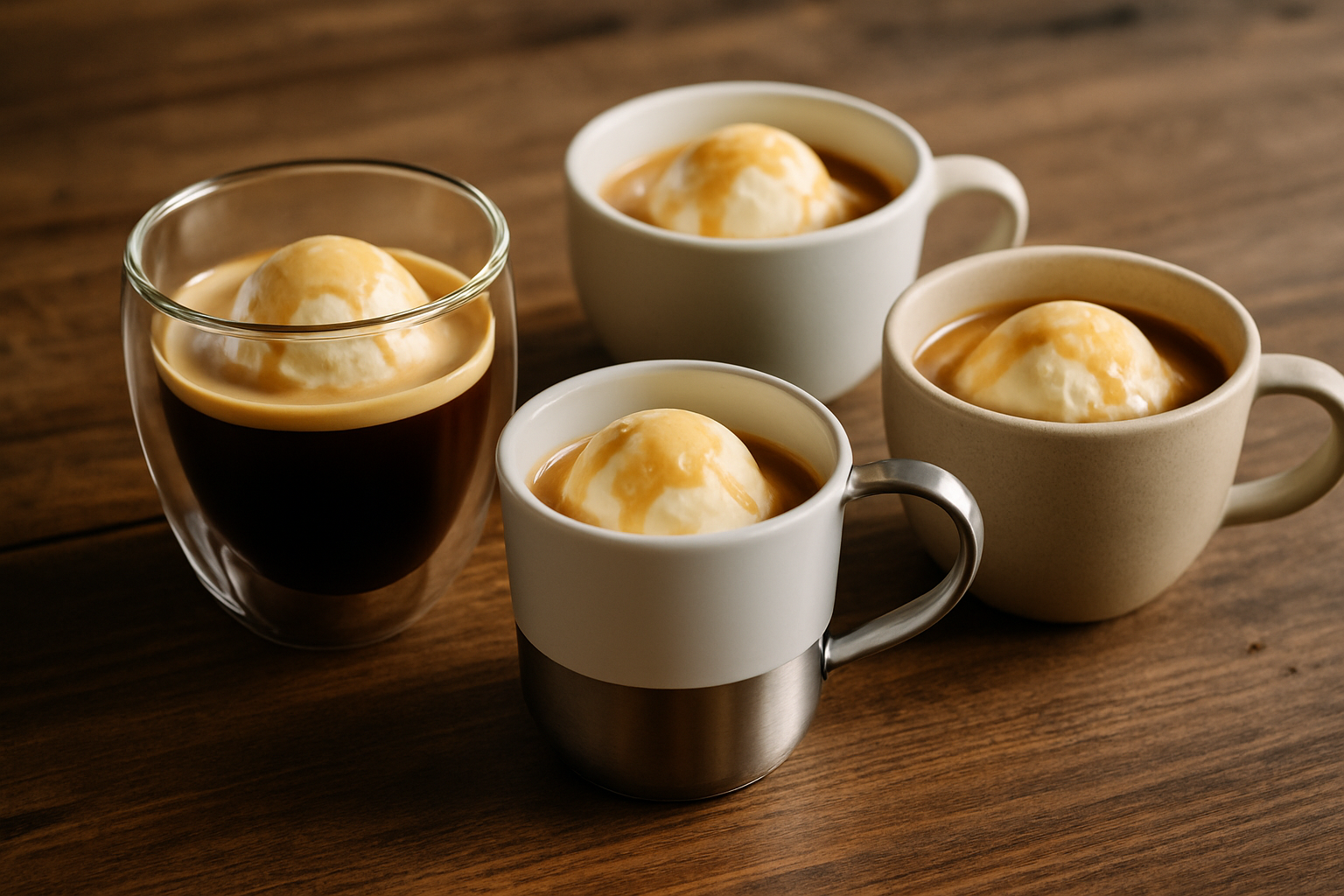 A vibrant collection of top affogato coffee cups showcasing diverse materials and designs.