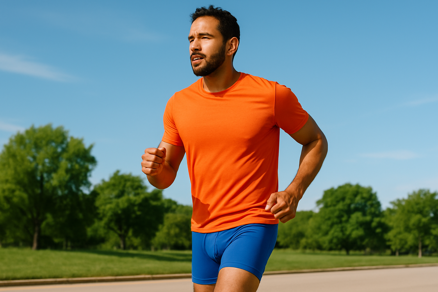 An active man jogging outdoors wearing comfortable boxer briefs optimized for movement and support