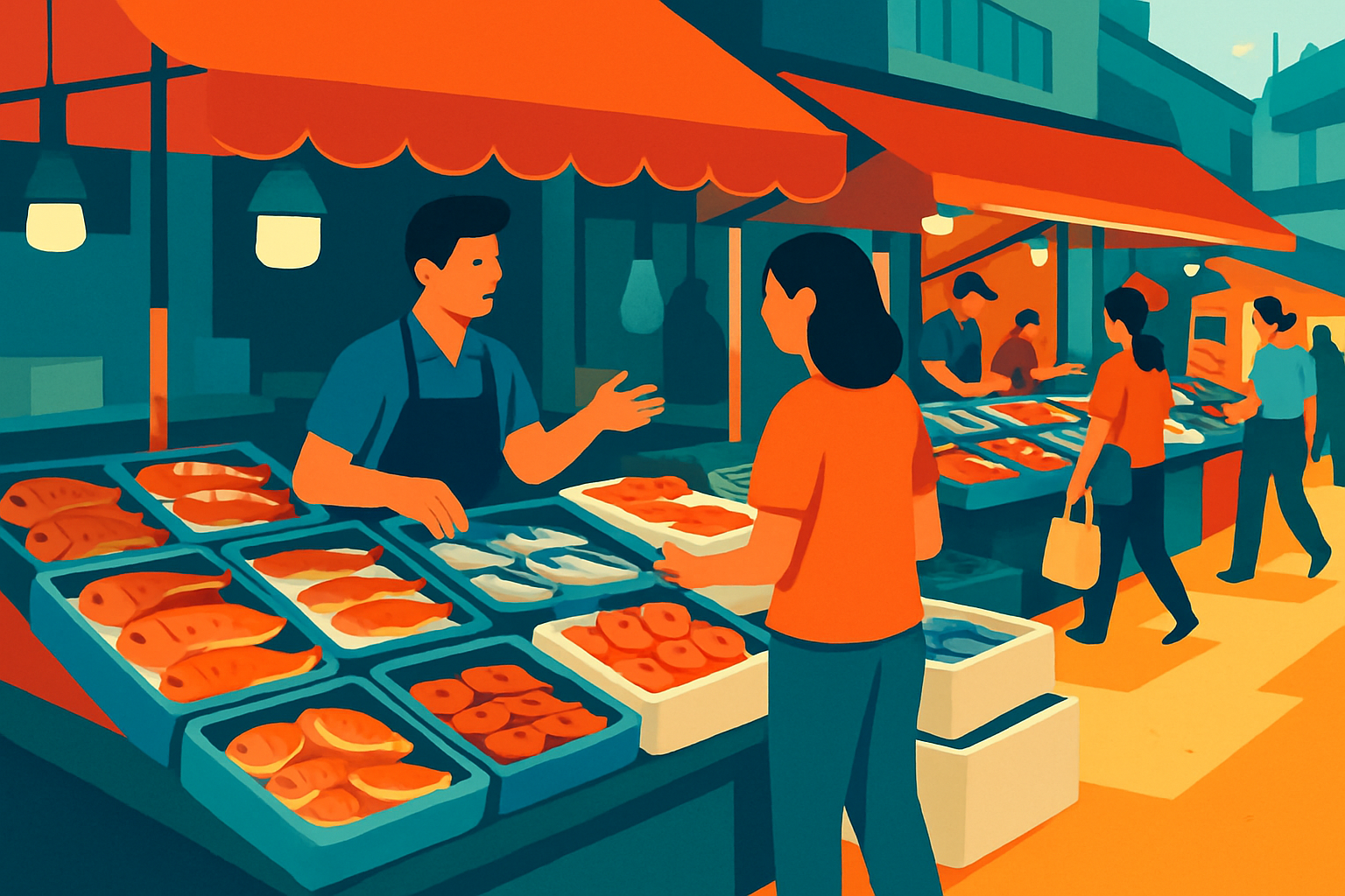 Fresh seafood on display at Tsukiji Market