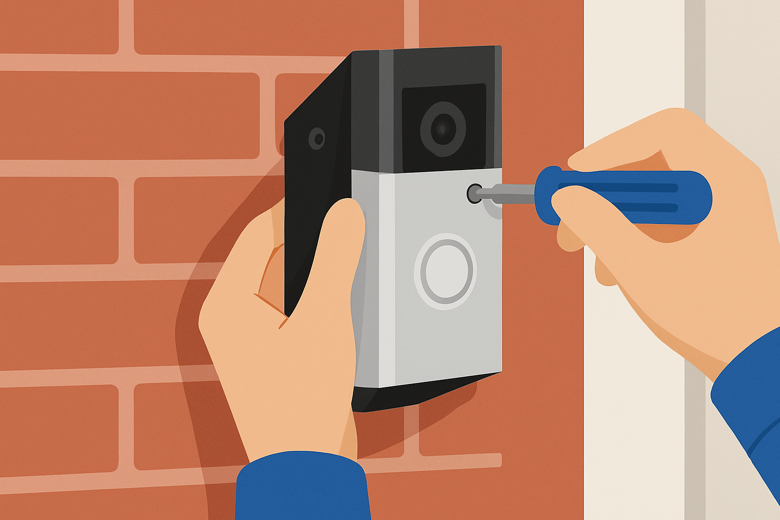 Ring Doorbell installed on a brick wall using wedge mount and security screws for optimal angle and security