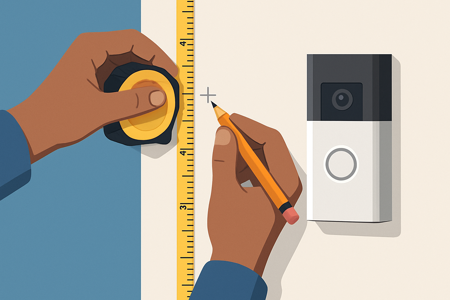 Measuring and marking the ideal height on the wall before installing the Ring Doorbell