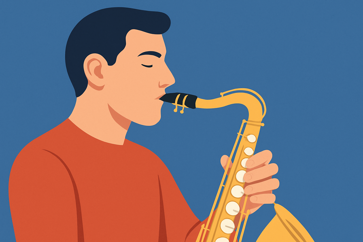 A detailed view of saxophone embouchure and fingerings used to produce harmonics.
