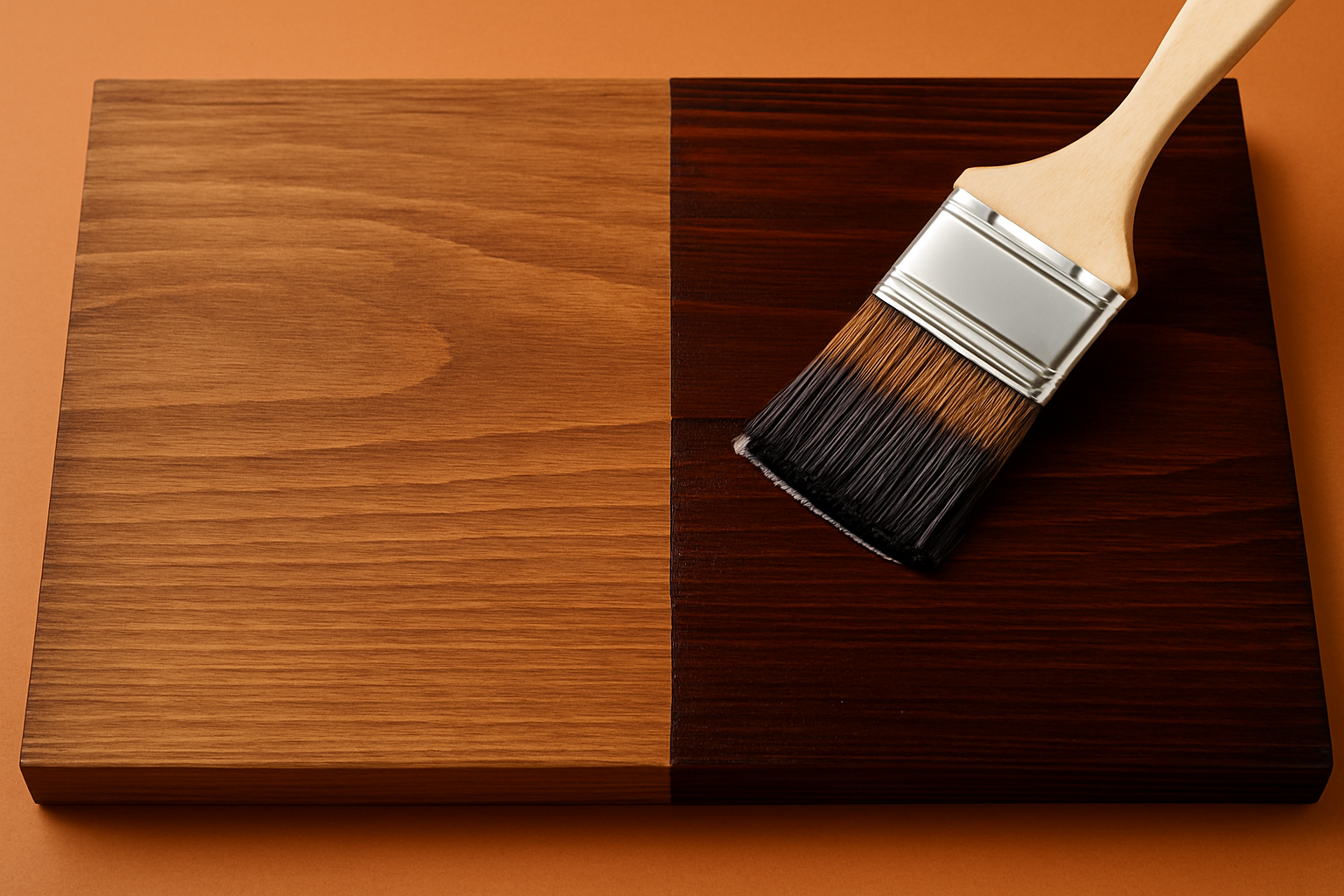 Visual depiction of properly dried stain surface versus stained surface too soon for poly application