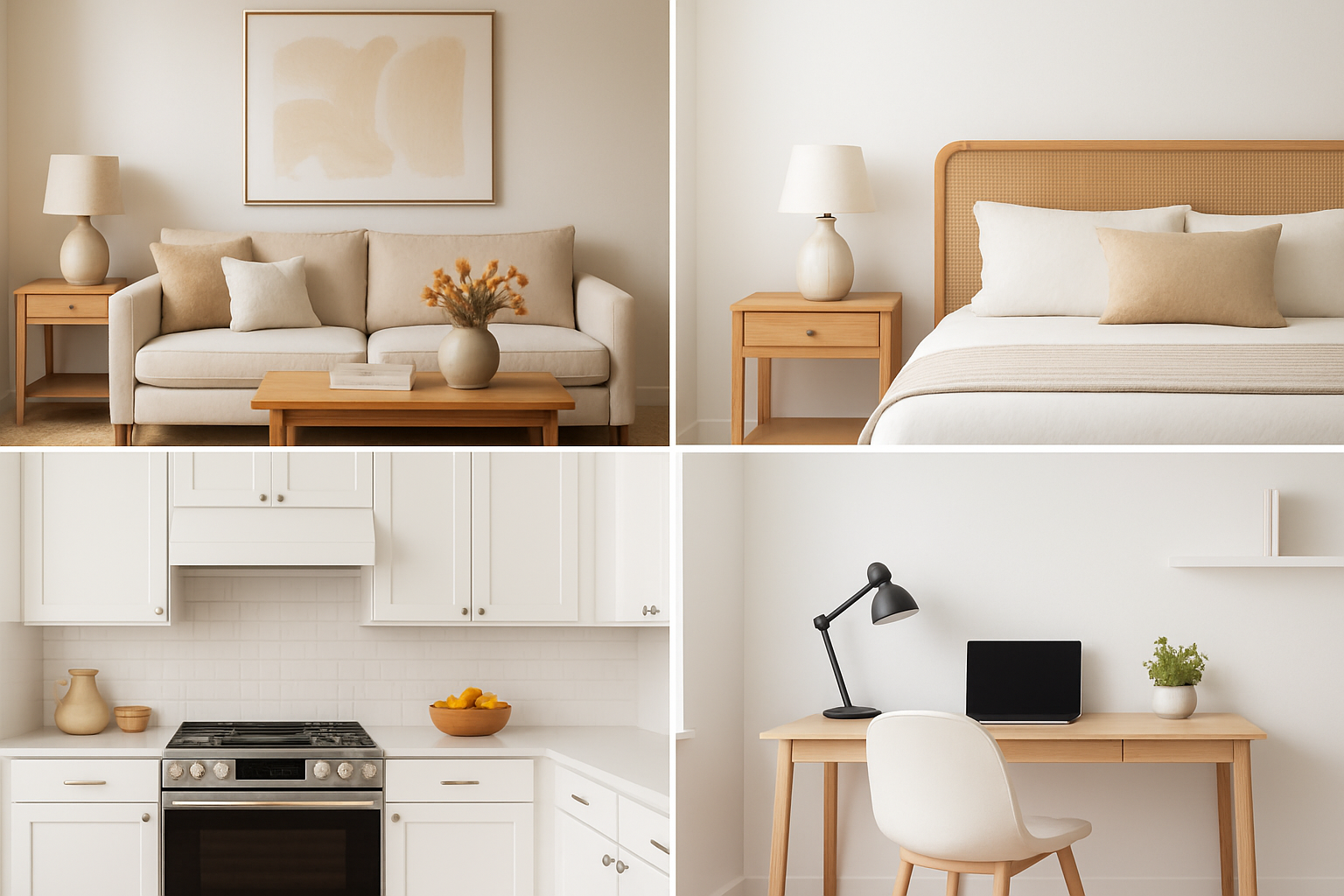 Mood board showing styled rooms painted with Snowbound and Pure White