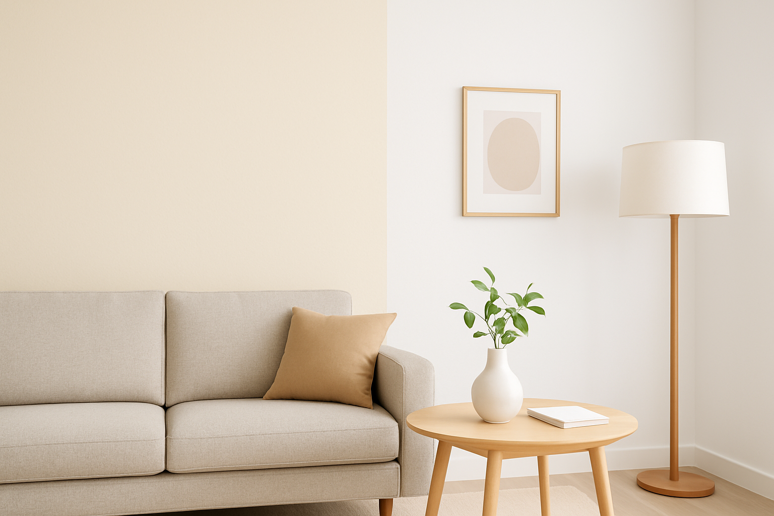 Side-by-side room shots painted with Snowbound and Pure White to visually compare undertones and light reflection