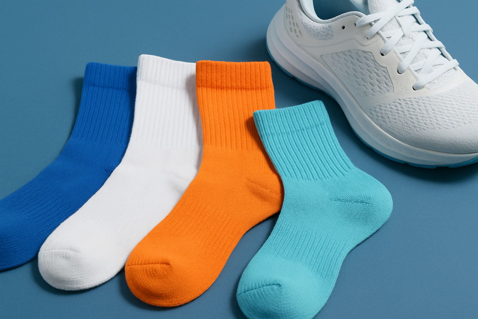 A detailed shot of colorful polyester socks highlighting fabric texture and durability.