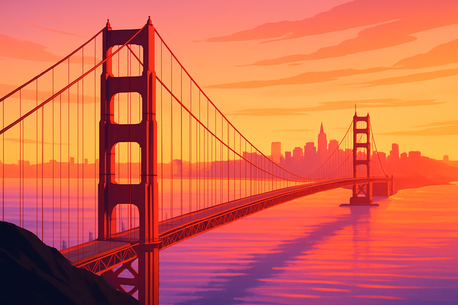 Breathtaking view of the Golden Gate Bridge from the Marin Headlands at sunset