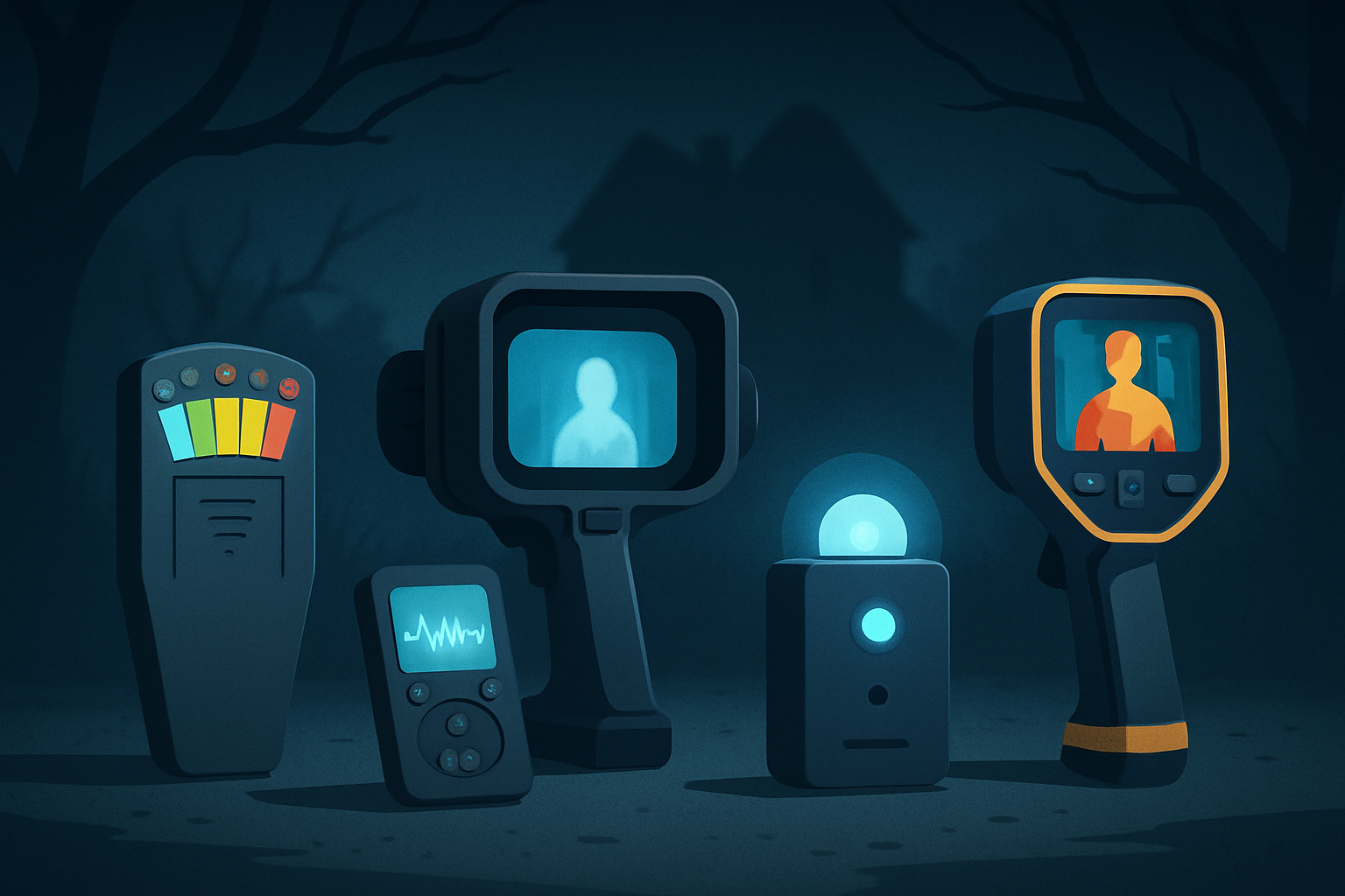 Visual of typical paranormal investigation equipment used on the Dead Files set