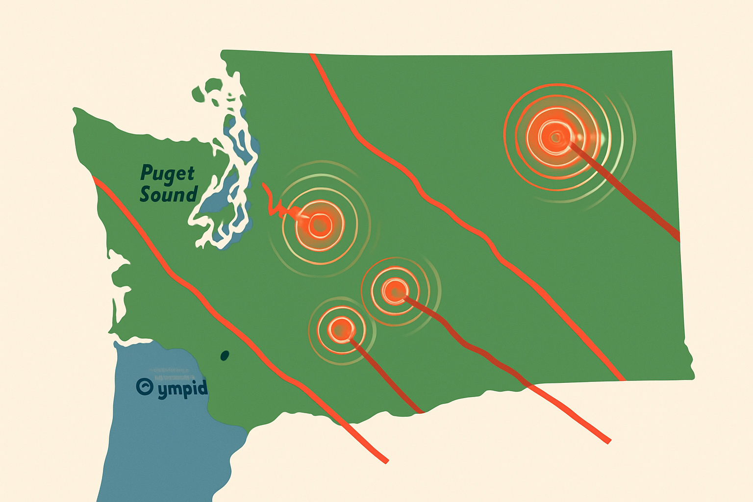 Map showing historical earthquakes and major fault lines in Washington State
